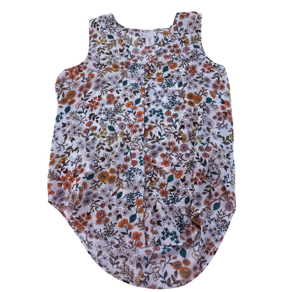 Rachel Zoe Womens Floral Sleeveless Button Front Blouse White Orange Medium 5508